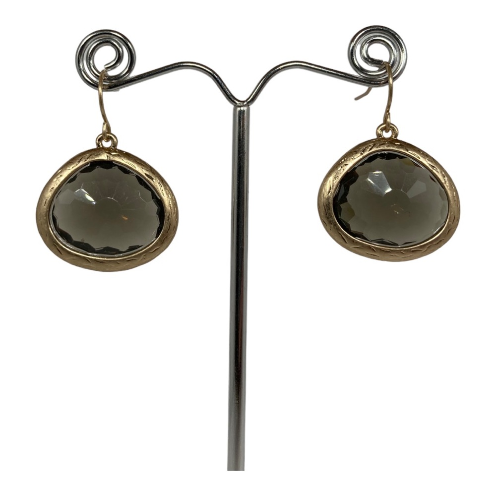 Gold Teardrop Dangle Earrings with Black Diamond